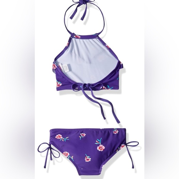 Purple Floral 
Kanu Surf Girls' Morgan Ruffle Halter Bikini 2-Piece Swimsuit - Picture 5 of 7